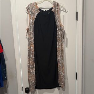 R&M Richards Black Midi Dress with Nude Sequin Panels